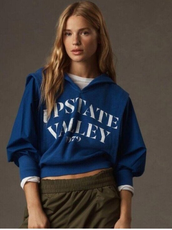 Anthropologie Tops - Anthropologie Upstate Valley Blue Hooded Crop Sweatshirt Size Medium